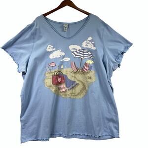 Butterfly Beach Scene Beach Swim Cover Up Dress V Neck Short Sleeve Plus Size 4X